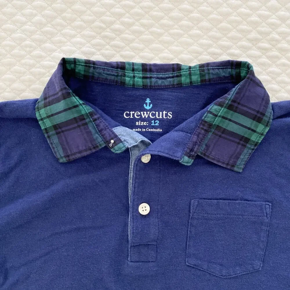 Crewcuts Plaid Collar Polo, Size 12